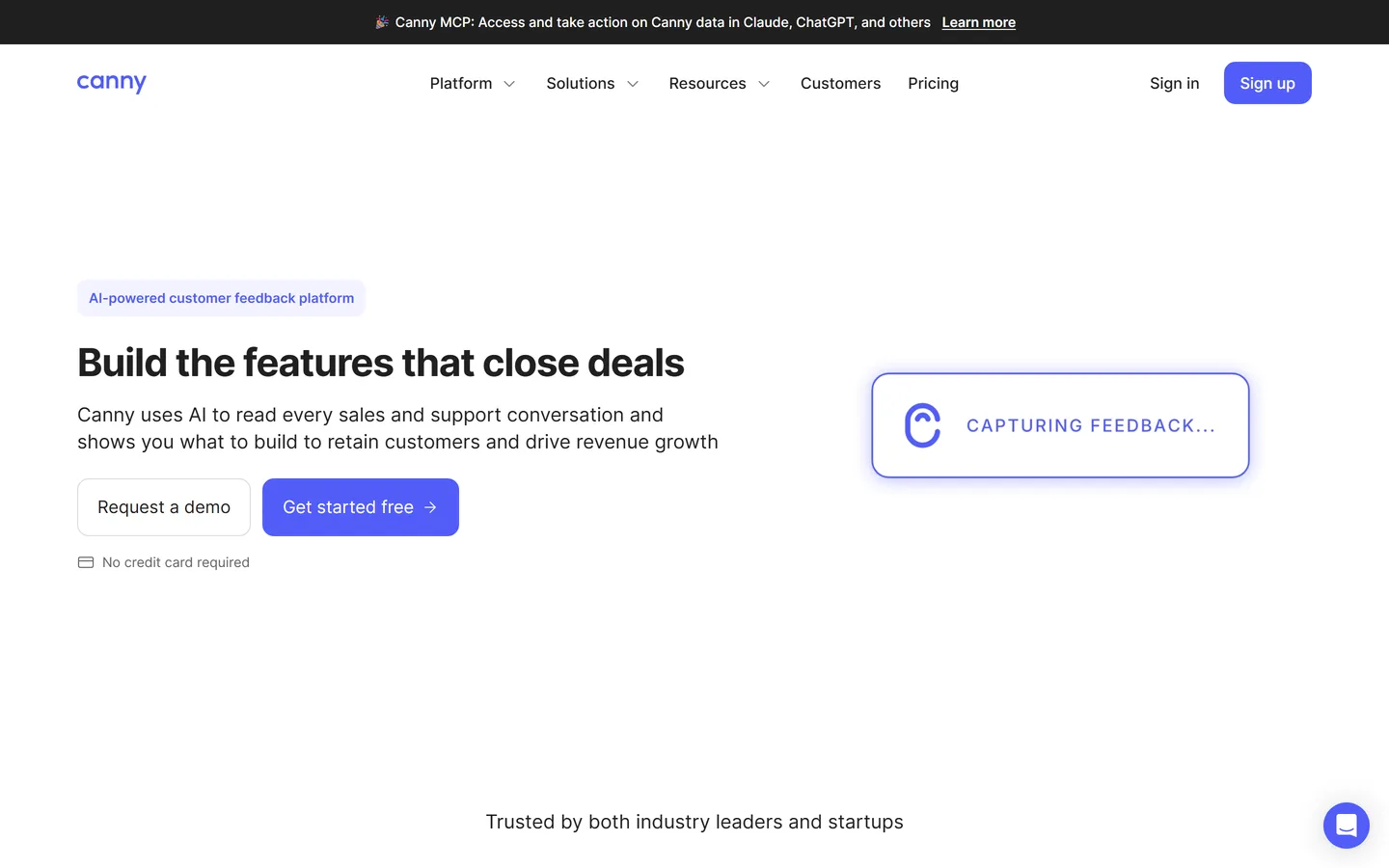 Canny homepage — feature request voting and demand-based prioritization