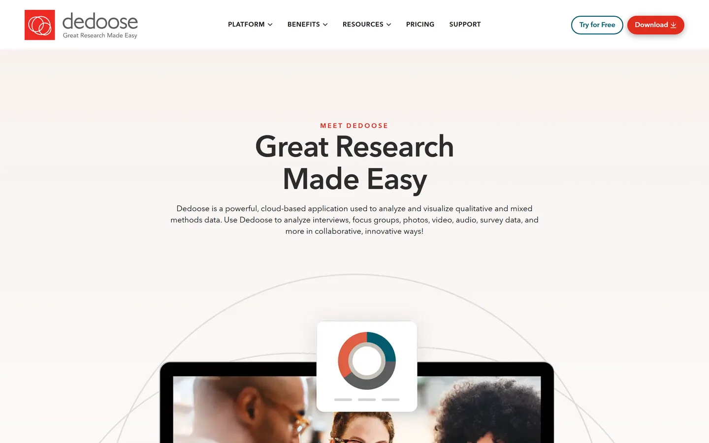 Dedoose homepage — mixed-methods qualitative and quantitative analysis