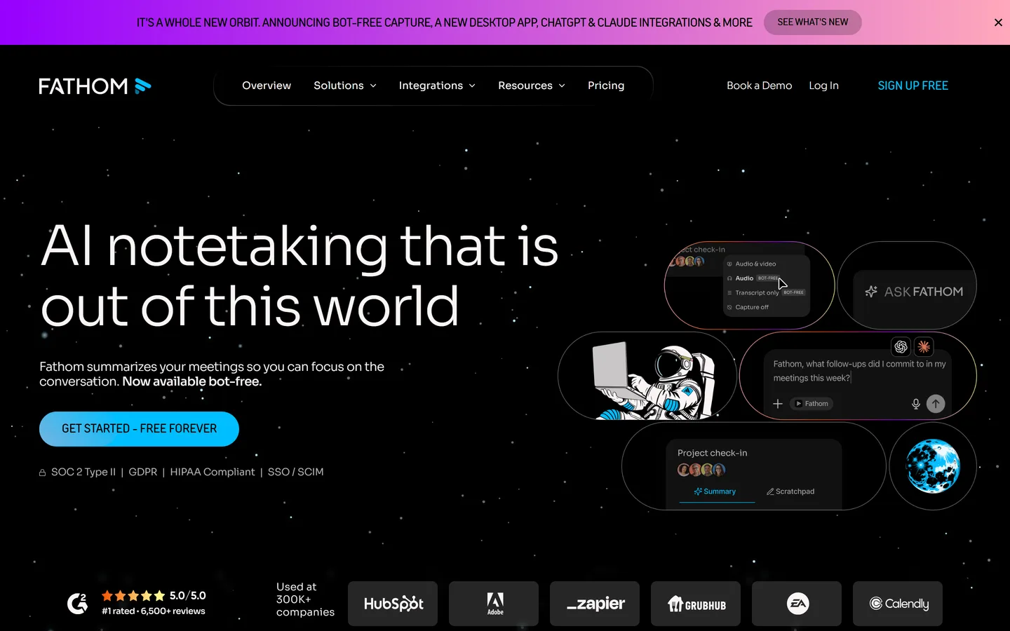 Fathom homepage — free AI notetaker for founder discovery calls