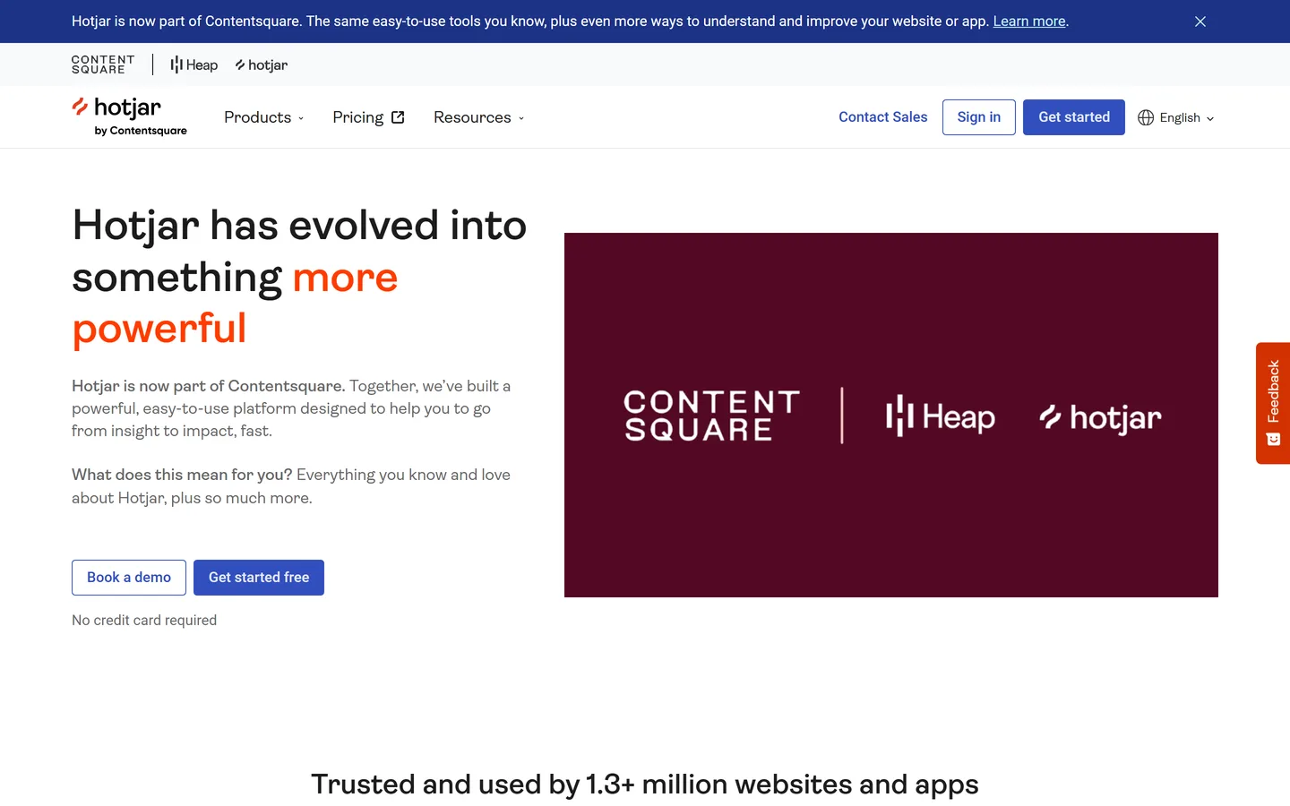 Hotjar homepage — on-site feedback widgets, session recordings, and heatmaps
