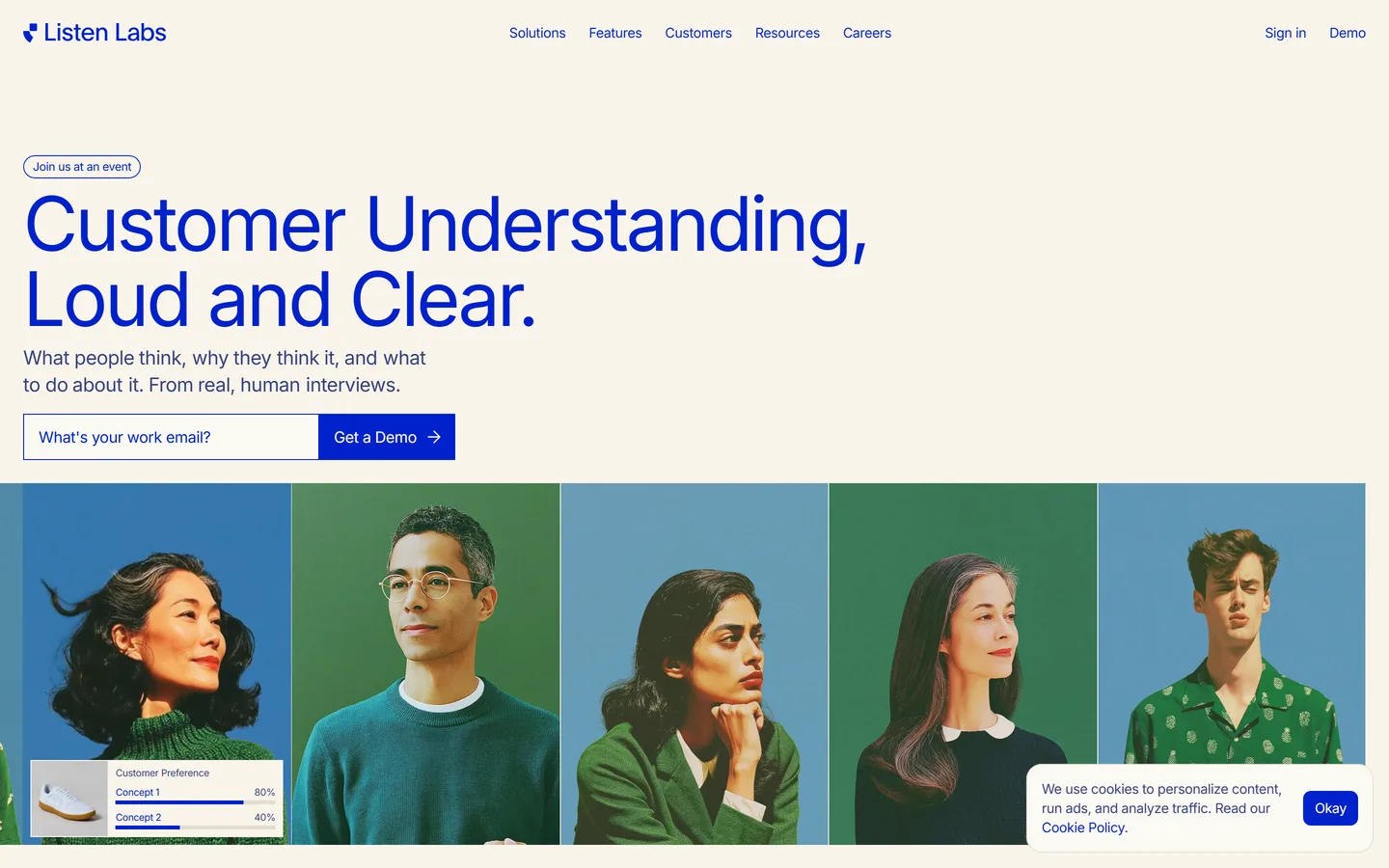 Listen Labs homepage — AI-moderated consumer research interviews with recruiting