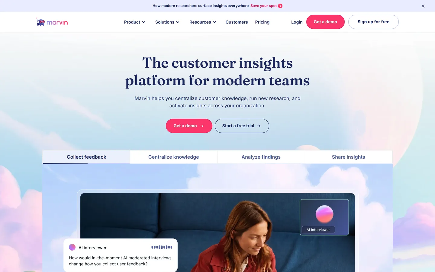 Marvin homepage — AI-powered research analysis and repository