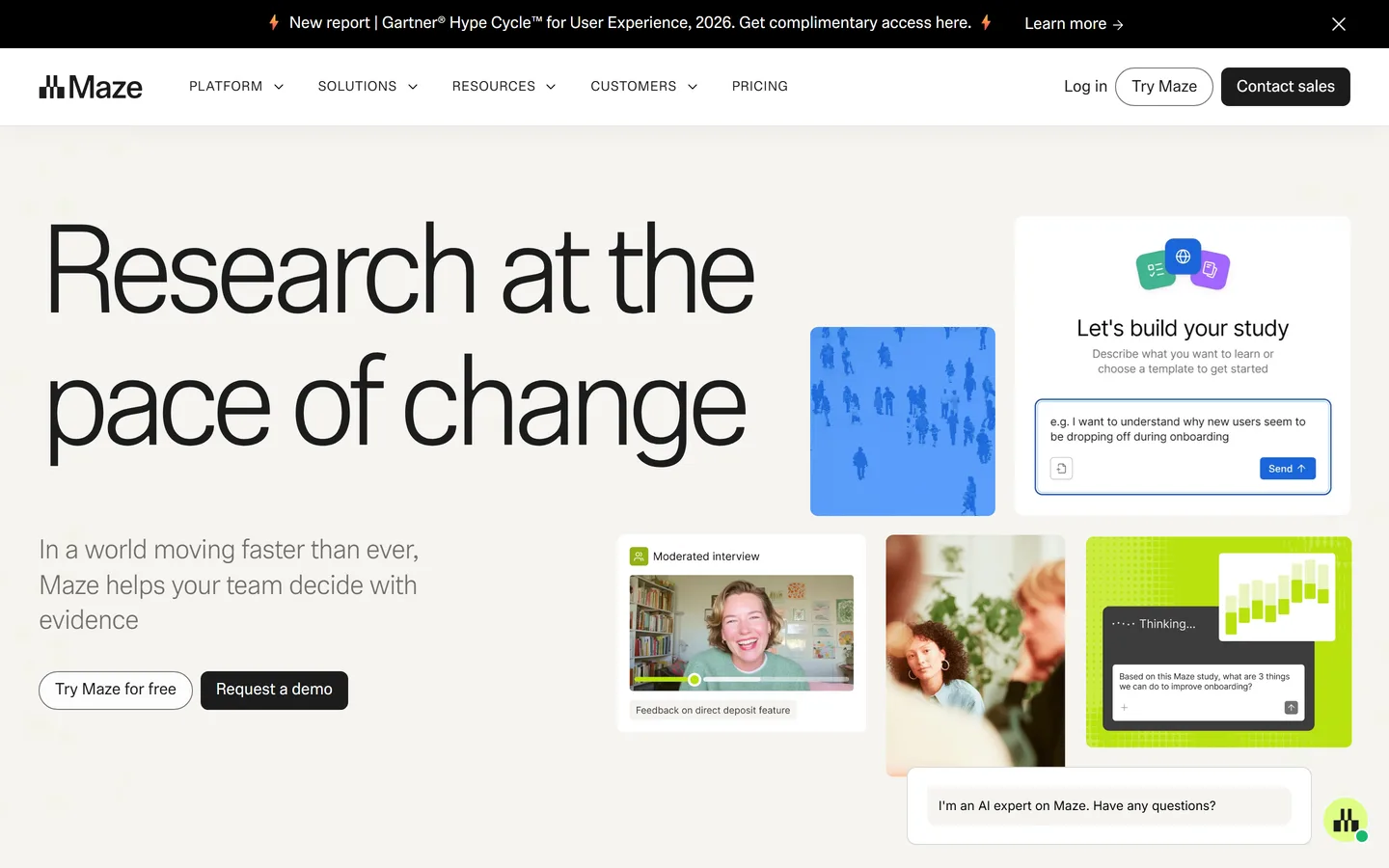 Maze homepage — rapid prototype and usability testing for product teams