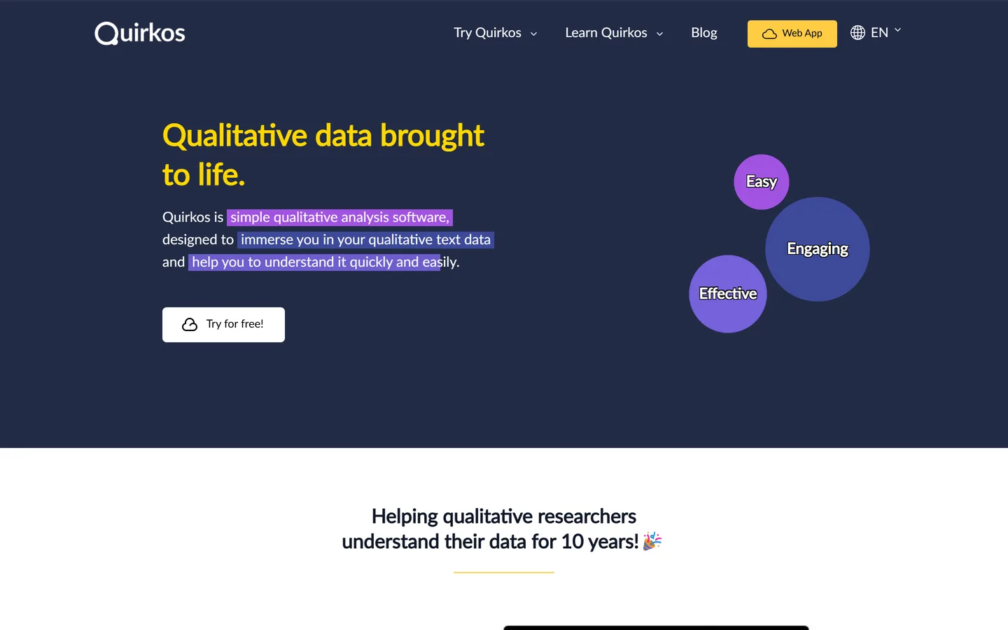 Quirkos homepage — simple qualitative analysis software
