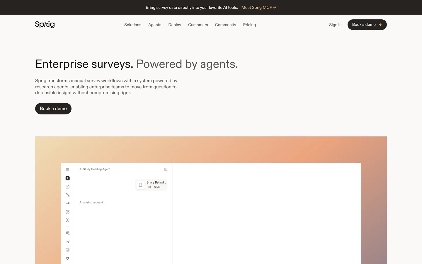 Sprig homepage — behavioural segmentation and in-product surveys