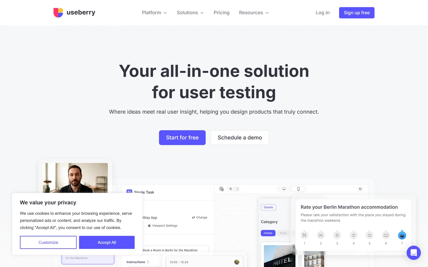 Useberry homepage — prototype and website usability testing