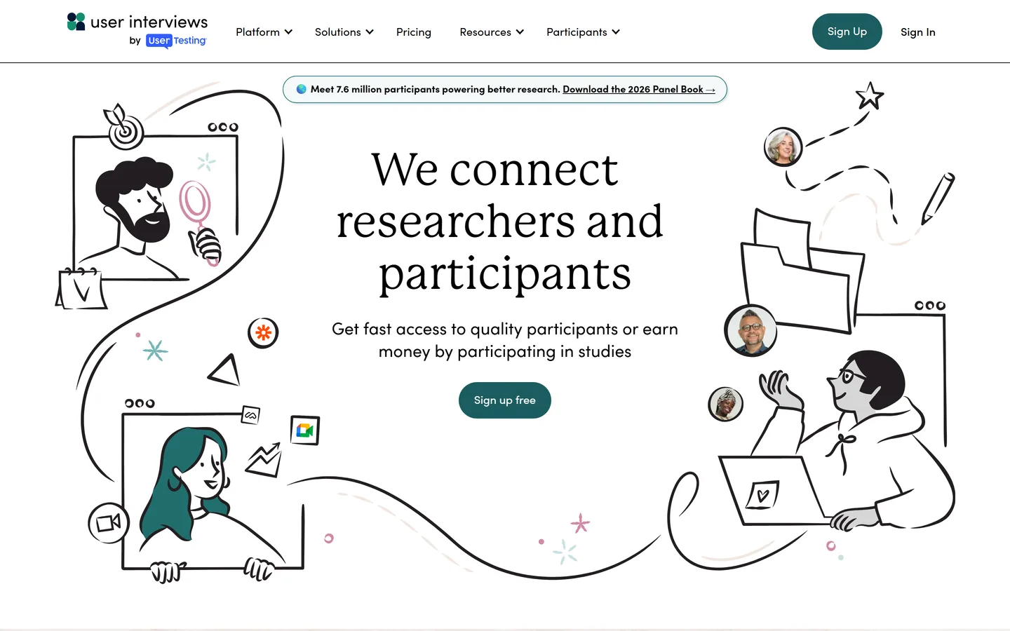User Interviews homepage — recruiting participants for customer discovery