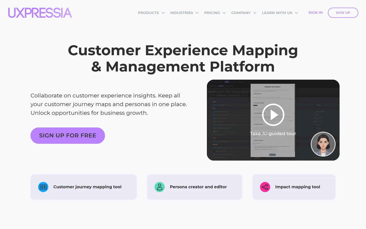 UXPressia homepage — persona creation and customer journey mapping