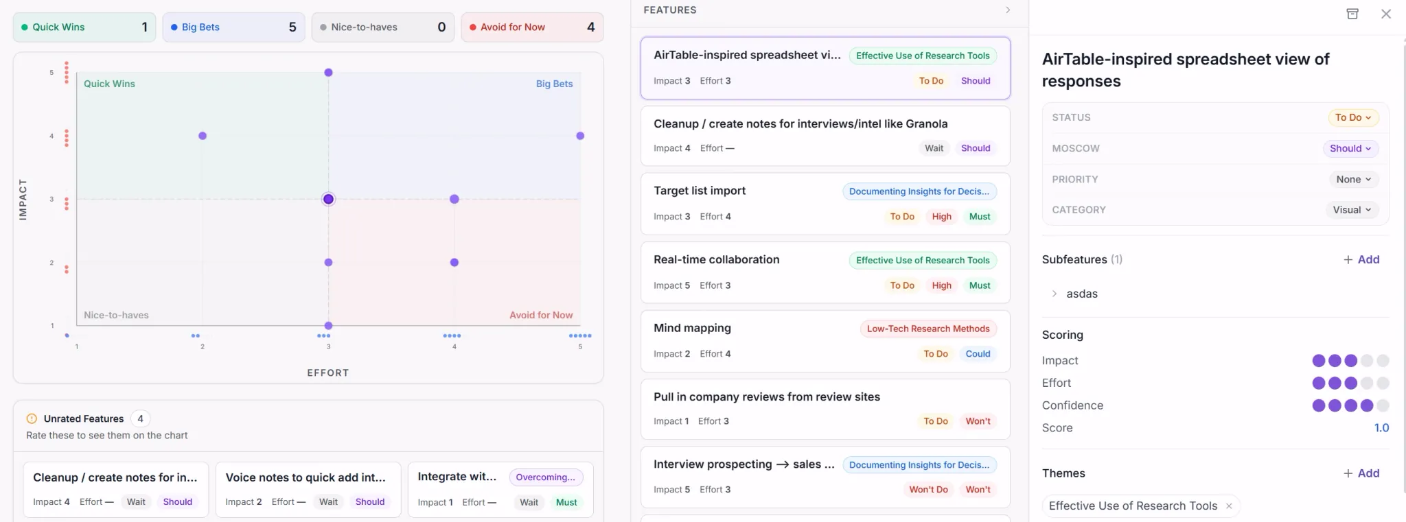 Intervool impact-vs-effort prioritization scoring feature ideas