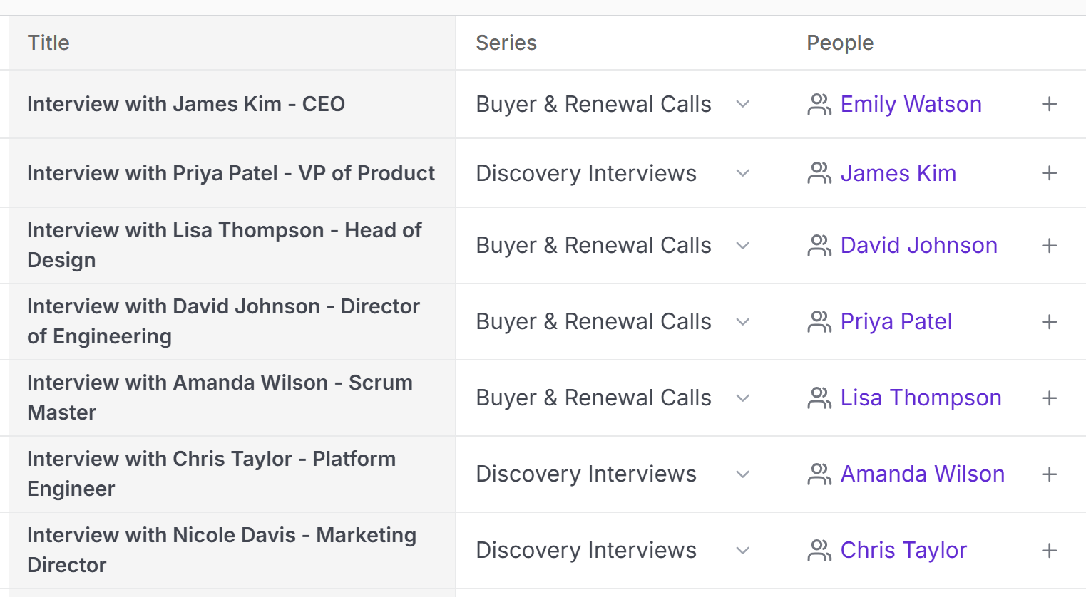 Intervool interview list — every interview with title, series, and people