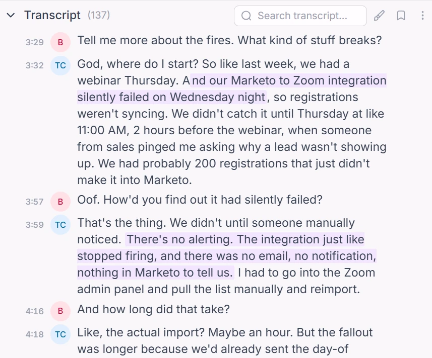 Intervool — a usability session transcribed and ready to synthesize alongside the rest of your research