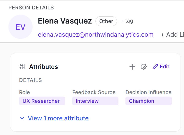 Intervool person details flyout with custom attributes