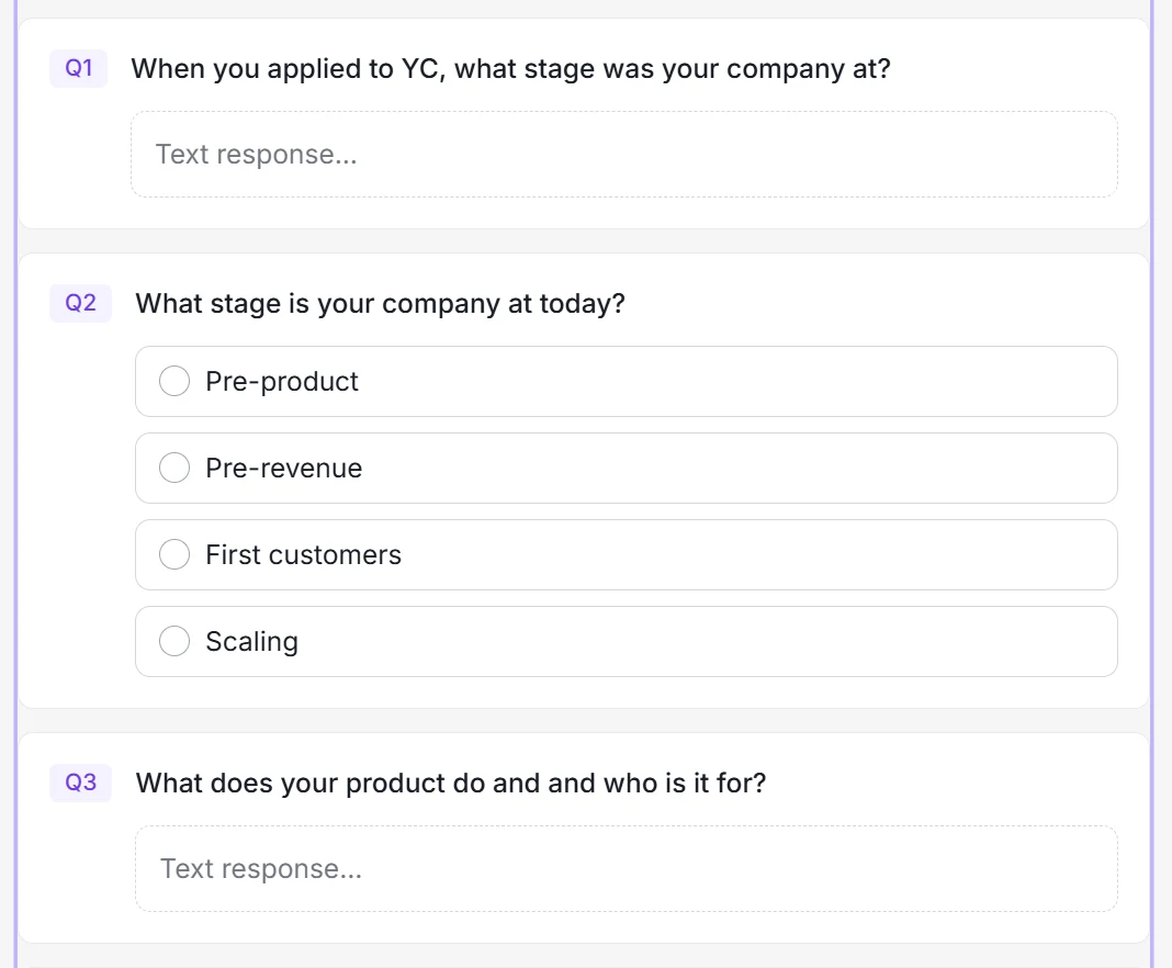 Intervool interview question template preview — structured questions with text and multiple-choice responses