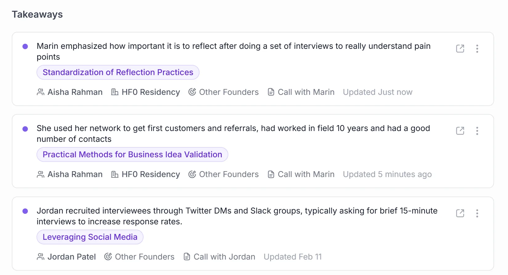 AI takeaways summarized from a customer call in Intervool